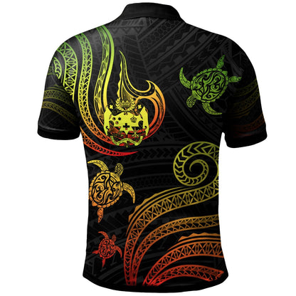 Tonga Personalised Custom Polo Shirt - Polynesian Turtle With Pattern Reggae