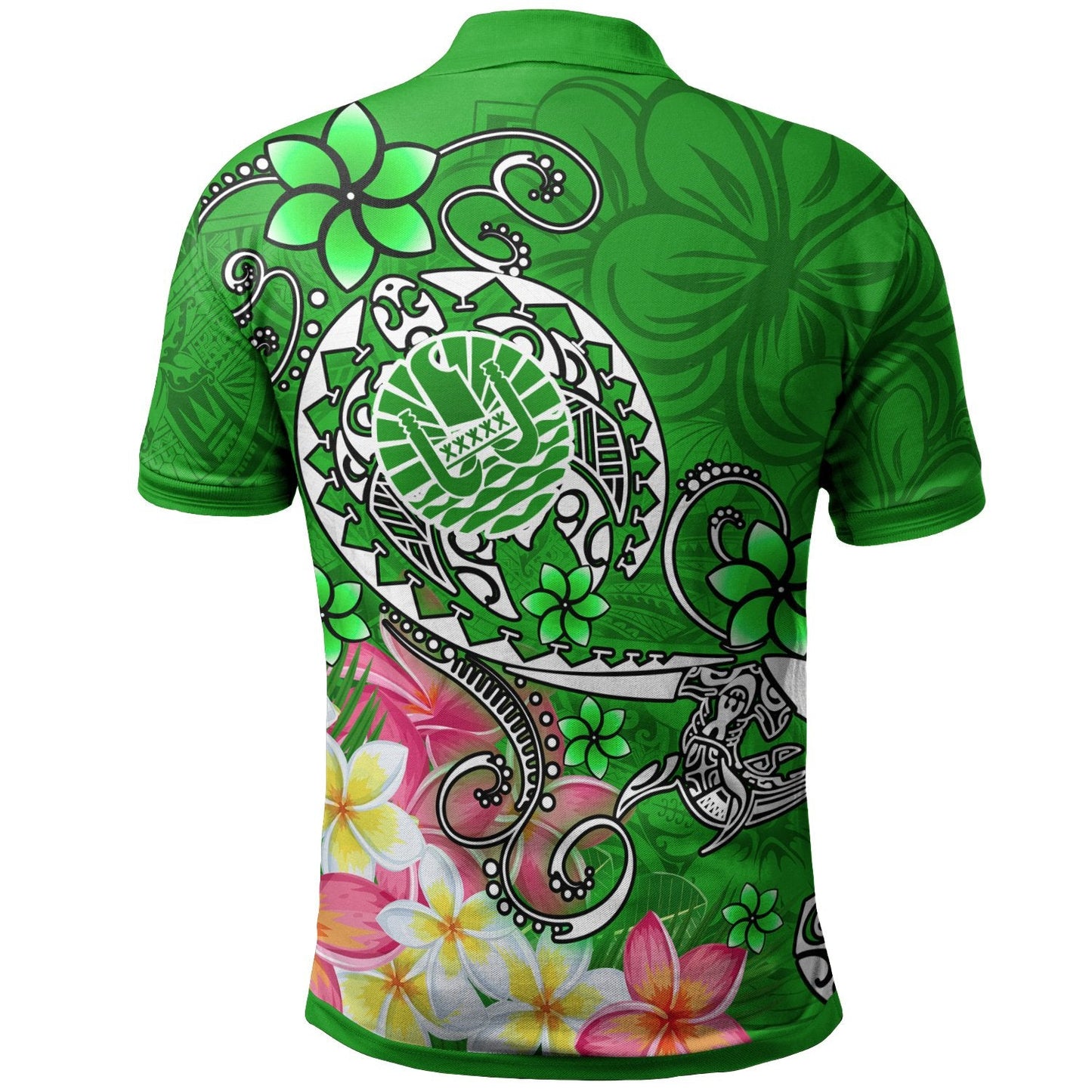 Tahiti Custom Personalised Polo Shirts - Turtle Plumeria Green