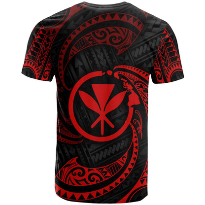 Polynesian Hawaii Custom Personalised T - Shirt - Red Tribal Wave