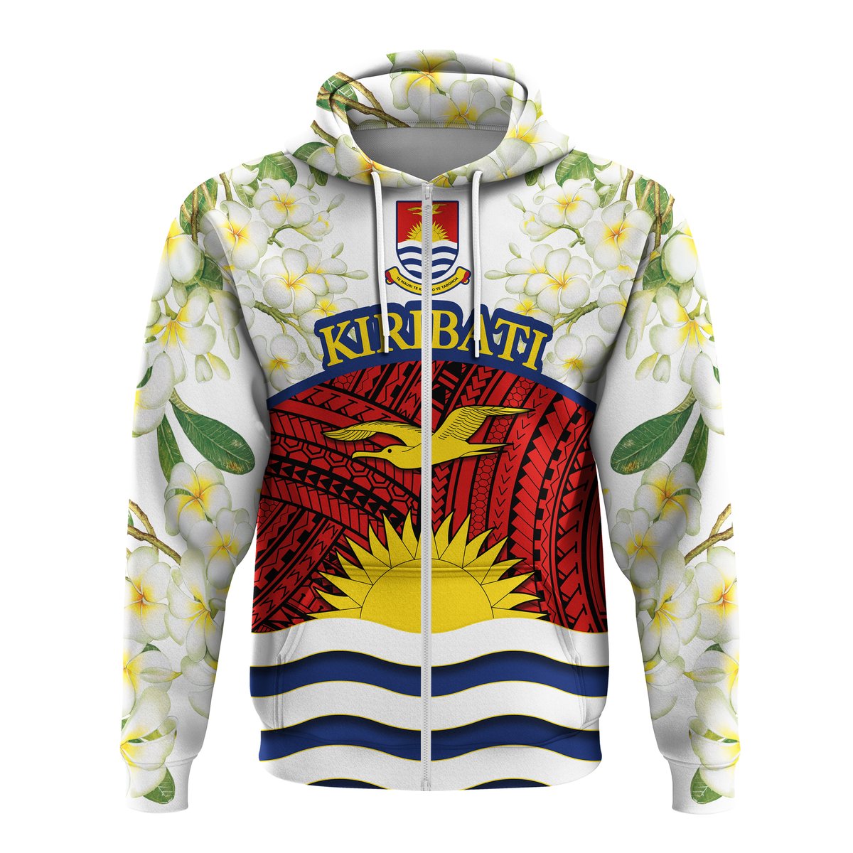 Kiribati Flag Mix Plumeria Frangipanis flower Zip up Hoodie