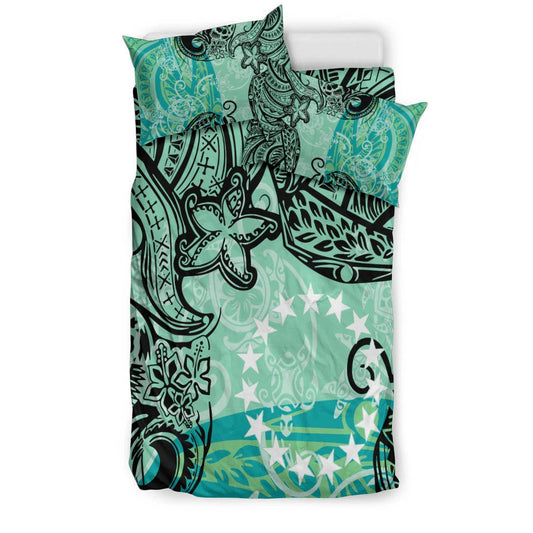Cook Islands Bedding Set Vintage Floral Pattern Green Color