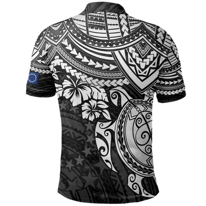 Cook Islands Polo Shirt - Cook Islands Flag White Turtle Hibiscus