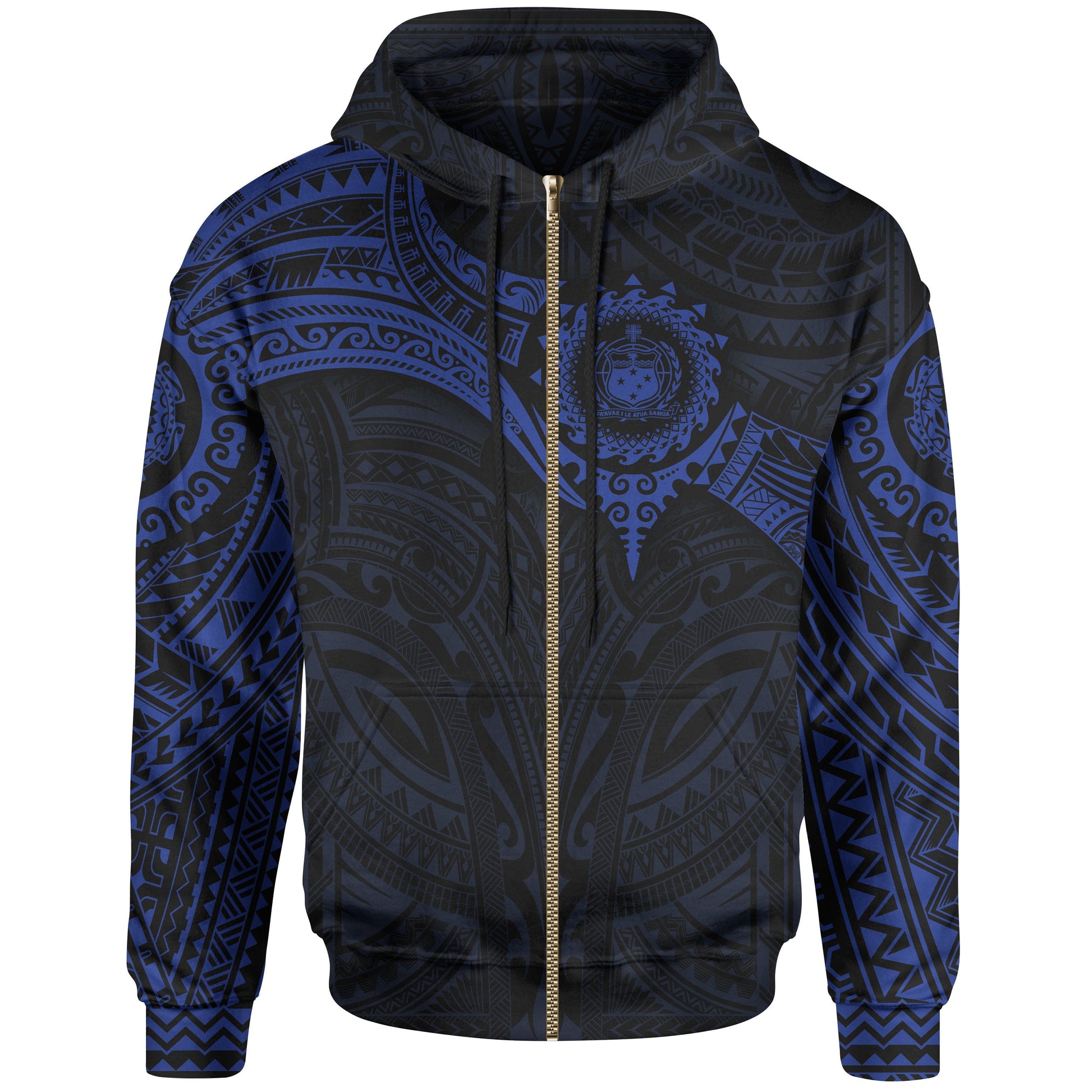 Samoa Polynesian Zip Up Hoodie Blue Black Heart Shield