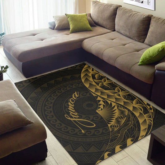 Samoa Area Rug Polynesian Pattern Style Gold Color