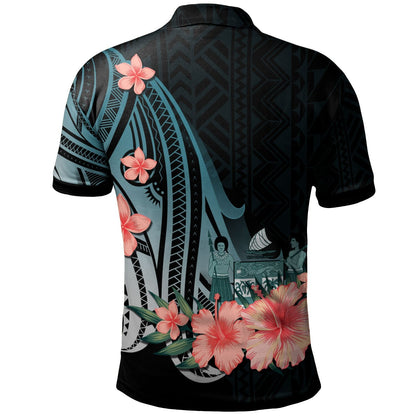 Fiji Polo Shirt - Turquoise Polynesian Hibiscus Pattern Style