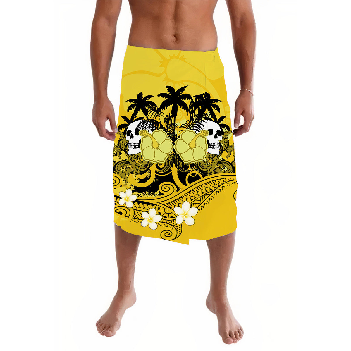Hawaii Skull Lavalava Mysterious Polynesia and Yellow Flowers