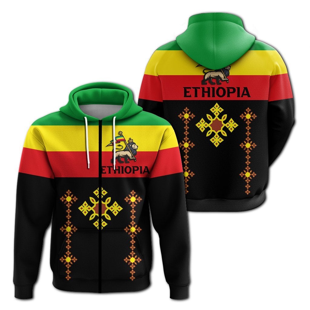 Ethiopia Cross With Flag Zip Up Hoodie Lt12