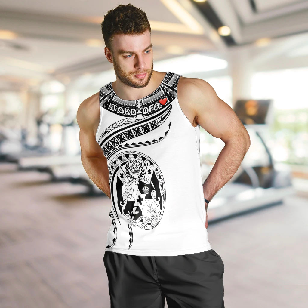 TOKO ’OFA Tonga Polynesian Men Tank Top Tonga Waves White