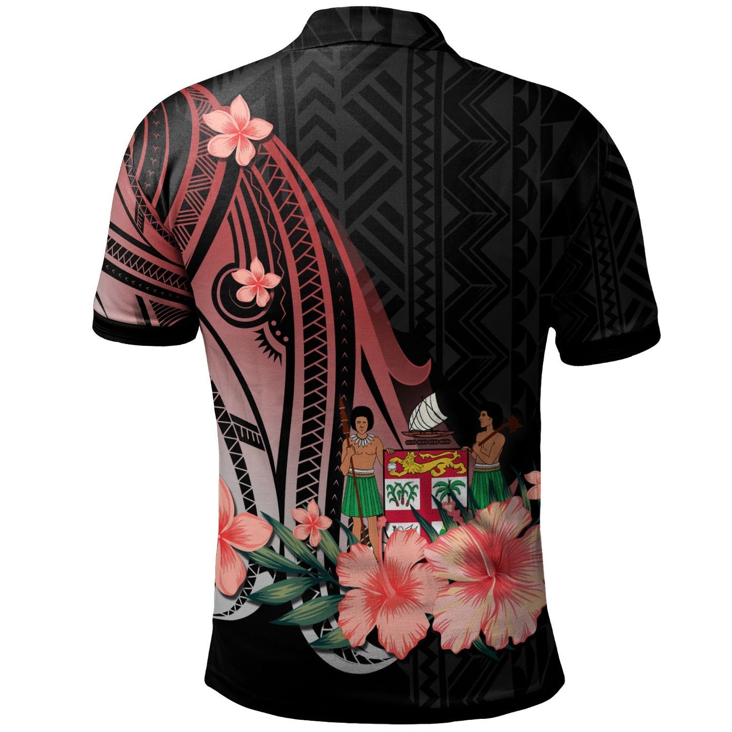 Fiji Polo Shirt - Red Polynesian Hibiscus Pattern Style