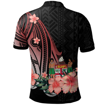 Fiji Polo Shirt - Red Polynesian Hibiscus Pattern Style