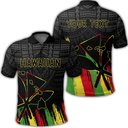 Personalized Hawaiian Map Kanaka Flag Brush Polo Shirt Black - Throne Style