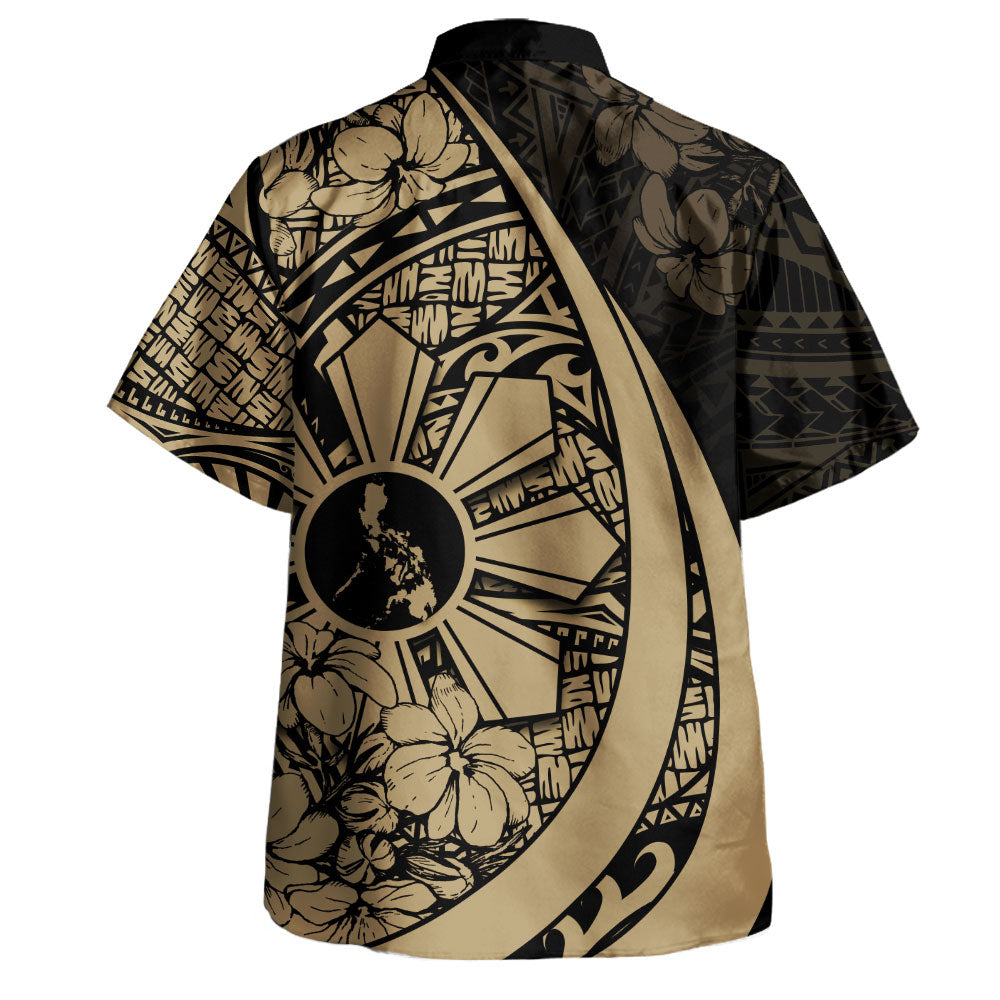 Philippines Filipinos Hawaiian Shirt National Sampaguita Flower Symbols Style Gold Short Sleeve Shirt