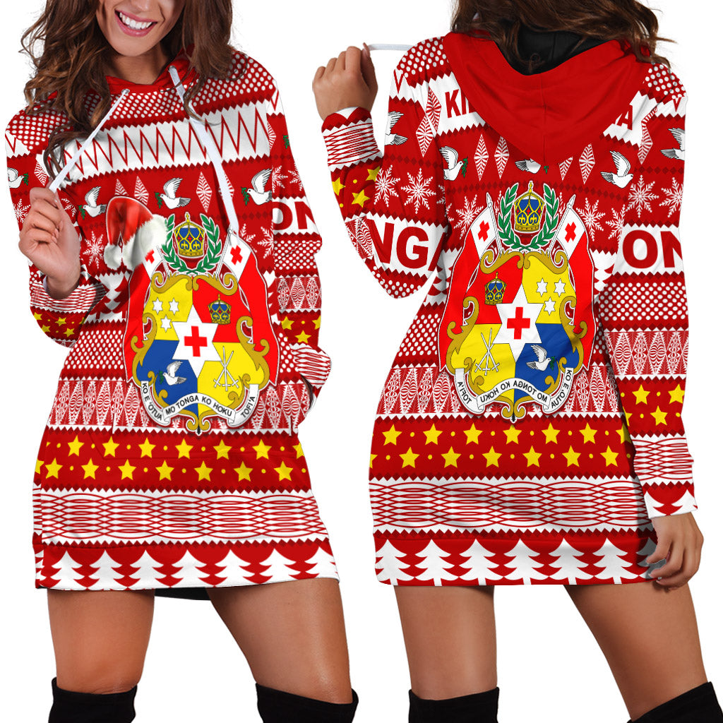 Tonga Kilisimasi Fiefia Hoodie Dress Merry Christmas with Tongan Pattern