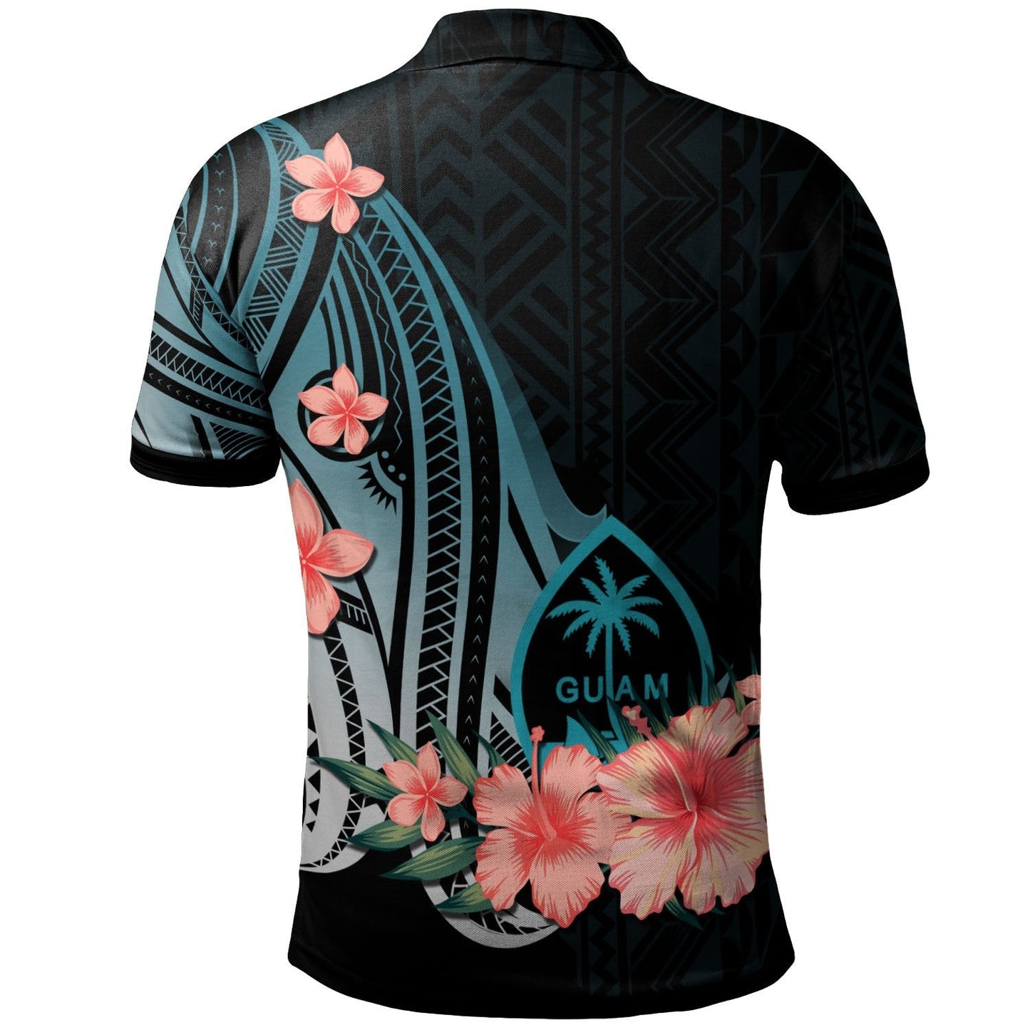 Guam Personalised Custom Polo Shirt - Turquoise Polynesian Hibiscus Pattern Style