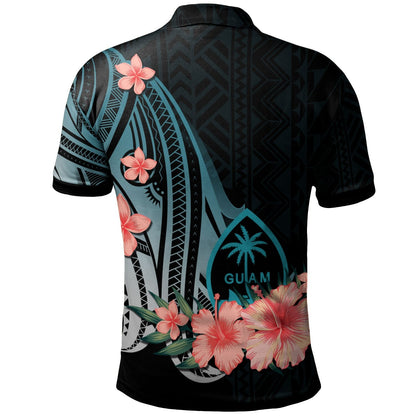 Guam Personalised Custom Polo Shirt - Turquoise Polynesian Hibiscus Pattern Style
