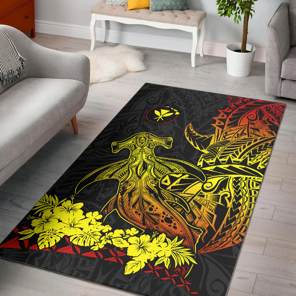 Hawaii Polynesian Area Rug Wild Hammerhead Sharks Fresh Life
