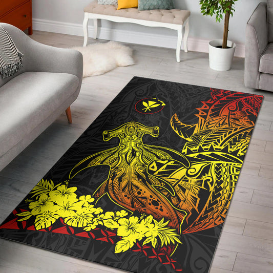 Hawaii Polynesian Area Rug Wild Hammerhead Sharks Fresh Life