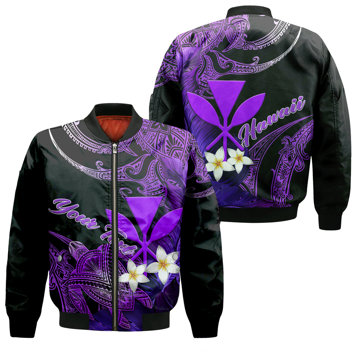 (Custom Personalised) Hawaii Turtle With Plumeria Leaf Purple Bomber Jacket
