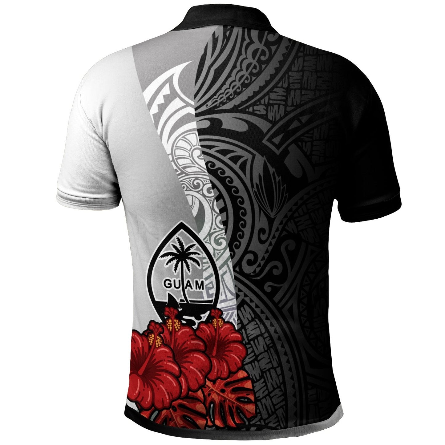 Guam Polynesian Custom Personalised Polo Shirt - Coat Of Arm With Hibiscus White