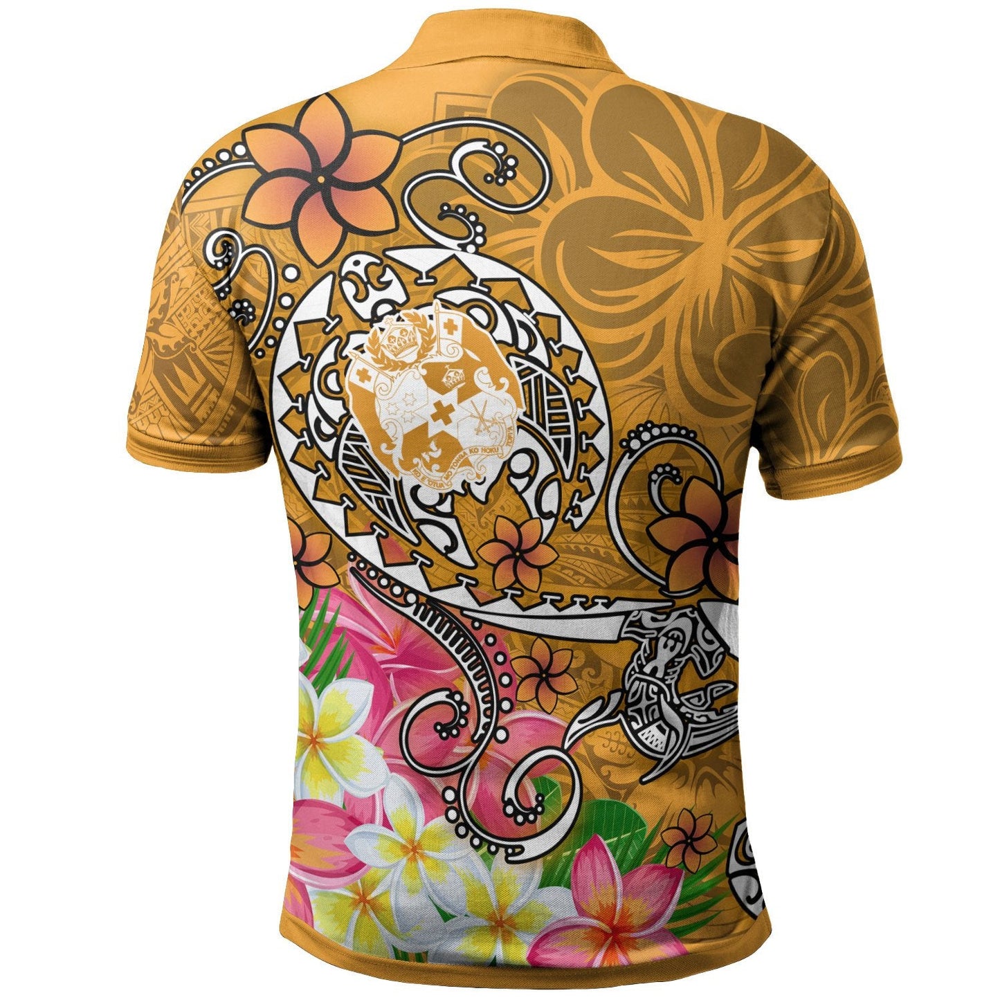 Tonga Custom Personalised Polo Shirt - Turtle Plumeria GOLD