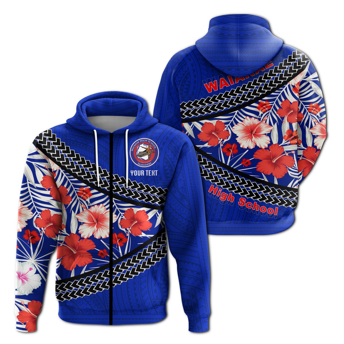( Personalised) Waianae High School Zip up Hoodie Hawaiian Hibiscus Flowers