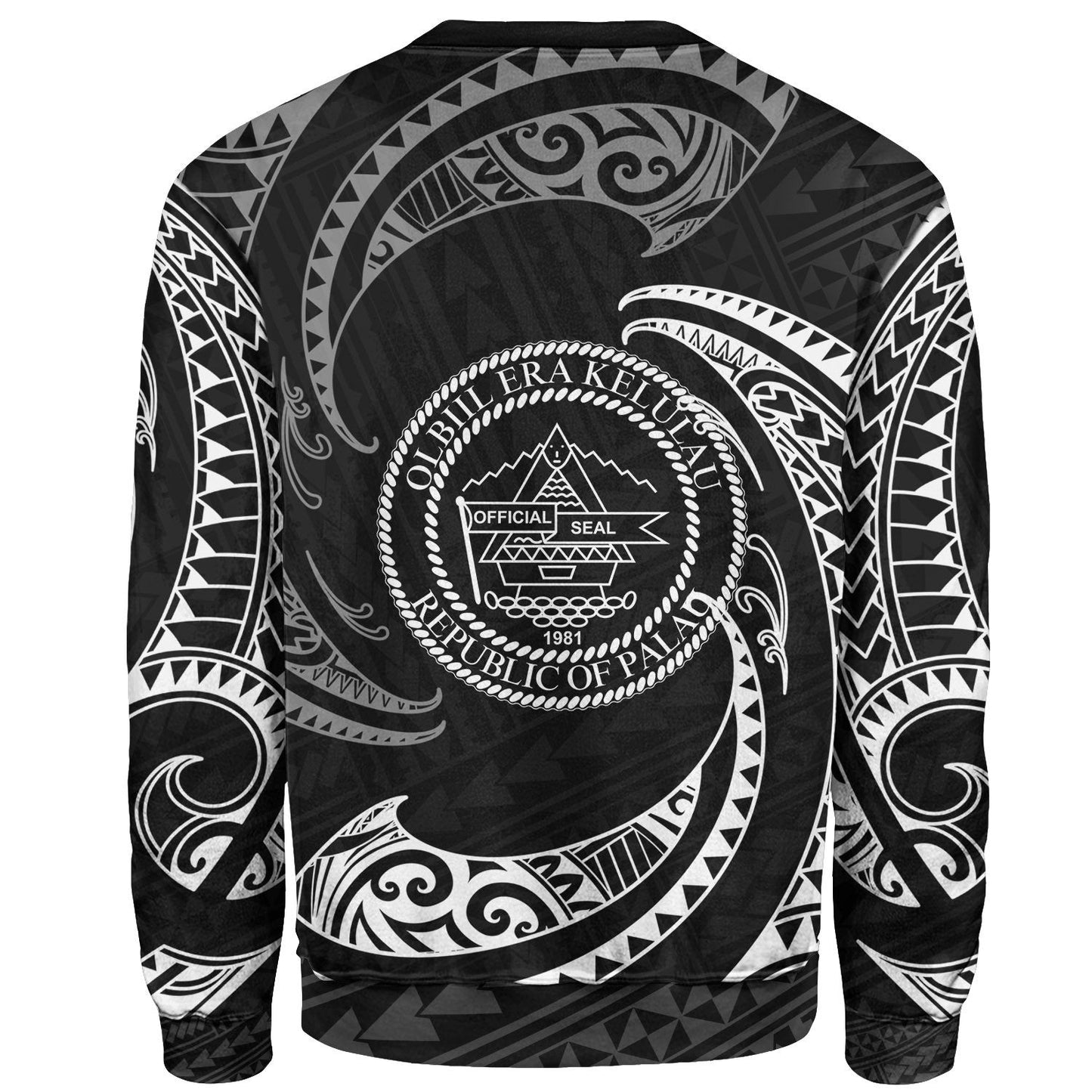 Palau Polynesian Custom Personalised Sweater White Tribal Wave