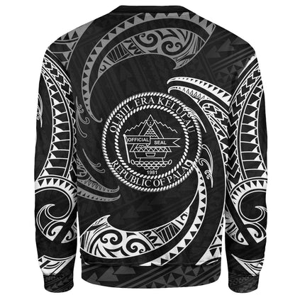 Palau Polynesian Custom Personalised Sweater White Tribal Wave
