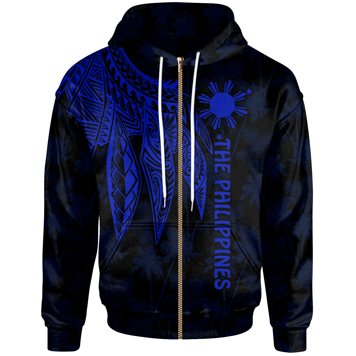 The Philippines Zip UP Hoodie Polynesian Wings Blue