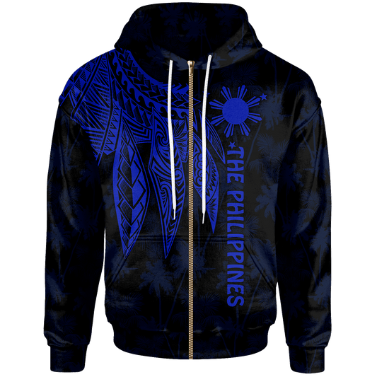 The Philippines Zip UP Hoodie Polynesian Wings Blue