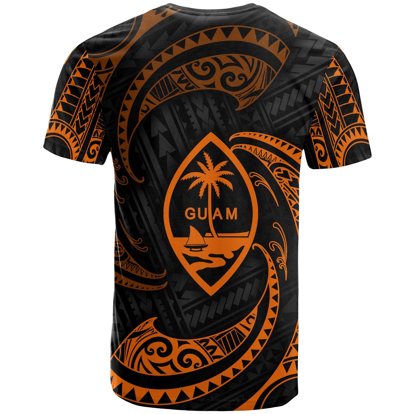 Guam Polynesian All Over T Shirt Orange Tribal Wave