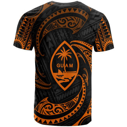 Guam Polynesian All Over T Shirt Orange Tribal Wave