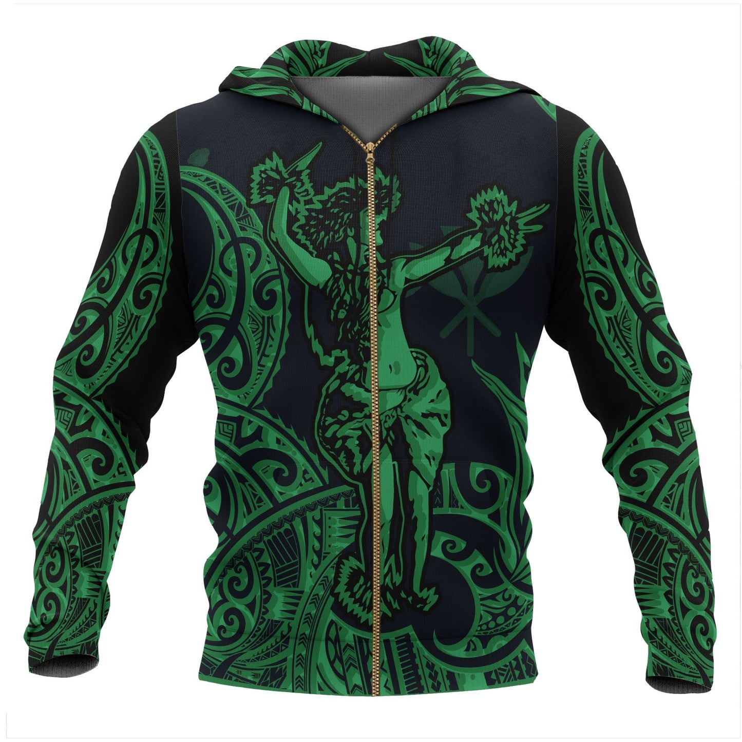 Polynesian Hawaii Zip Up Hoodie Hula Girl Green