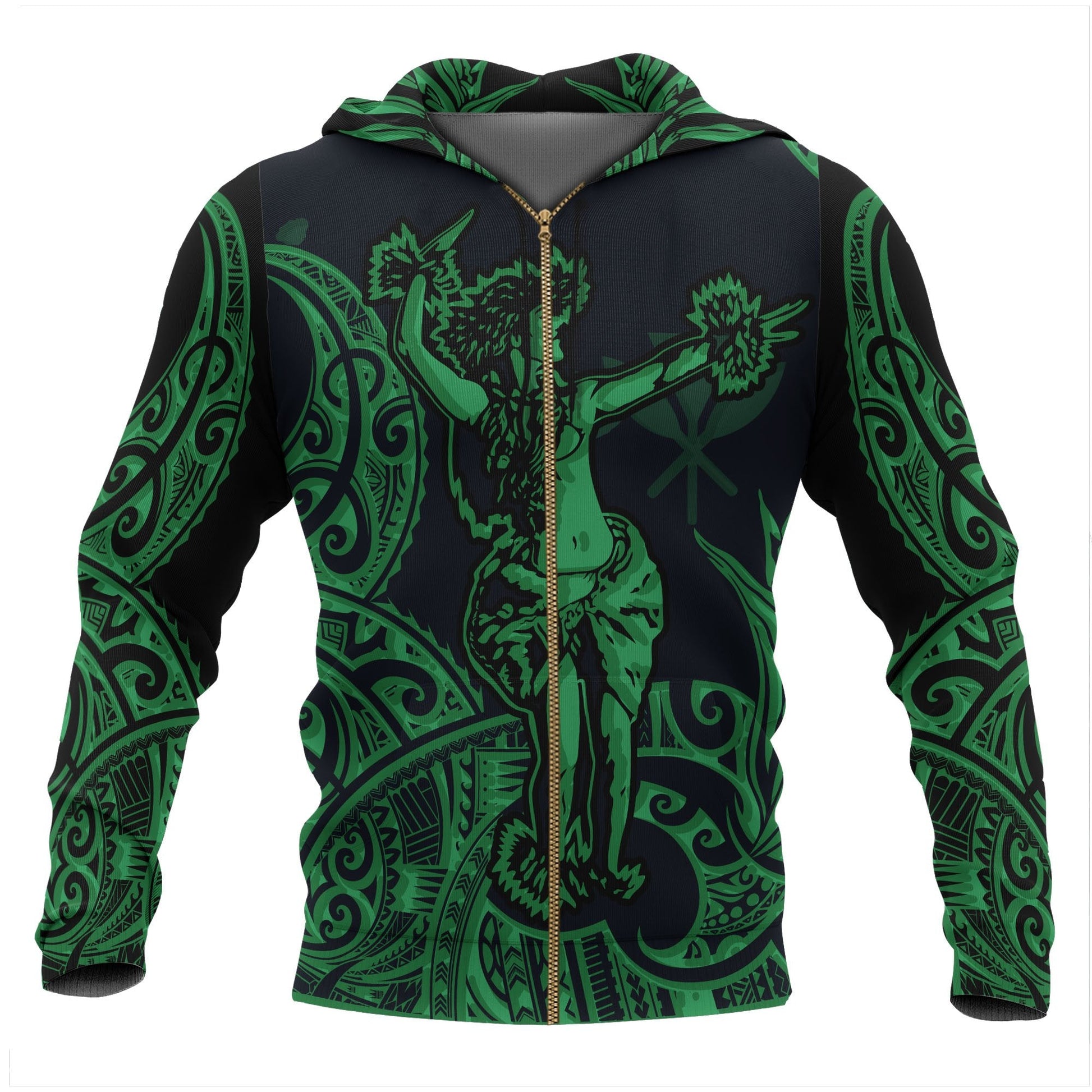 Polynesian Hawaii Zip Up Hoodie Hula Girl Green