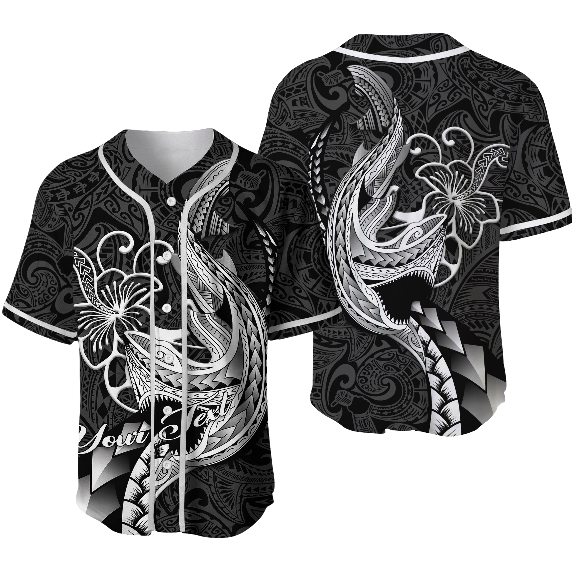 (Custom Personalised) Polynesian Shark Tattoo Hawaii Tribal Baseball Jersey