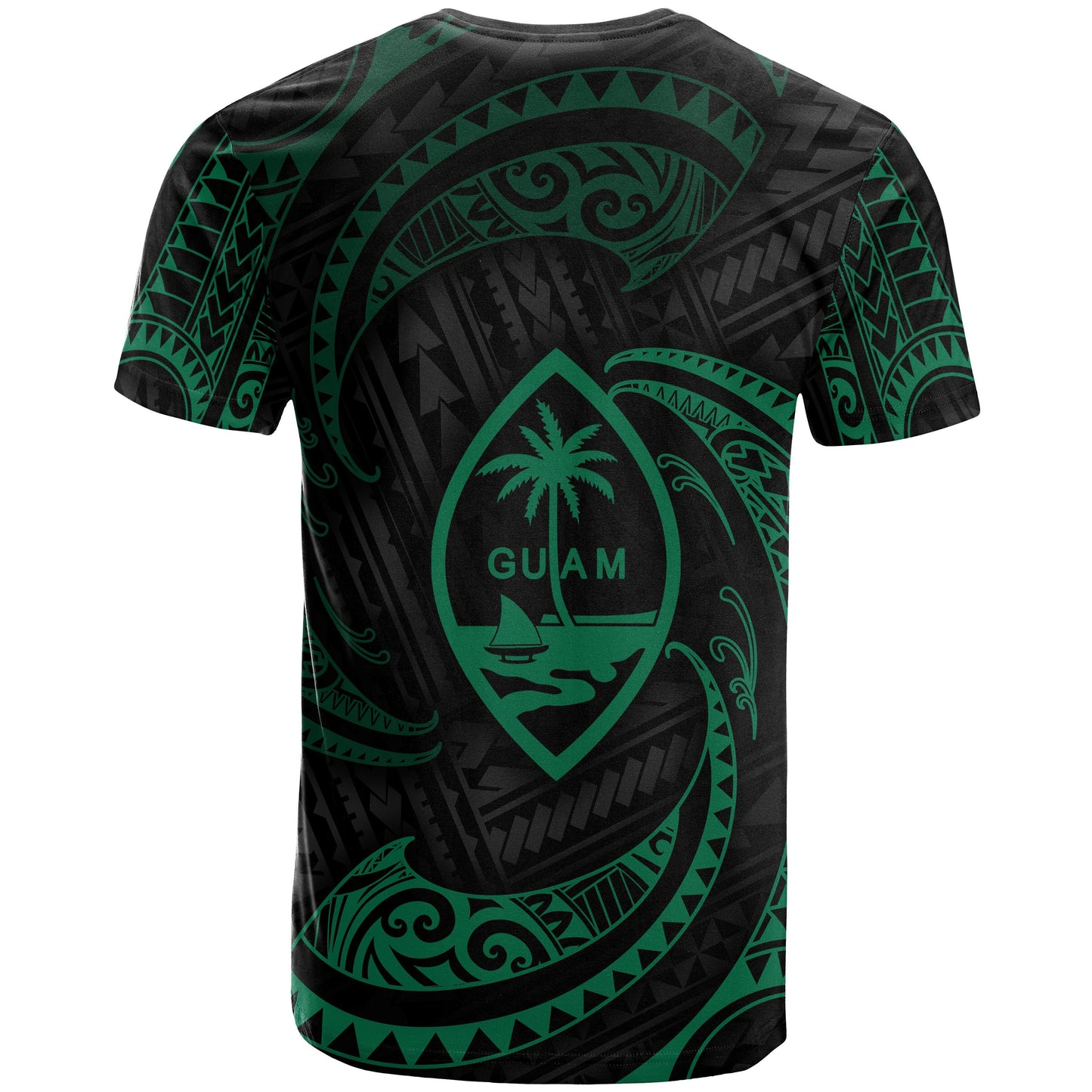 Guam Polynesian All Over T - Shirt - Green Tribal Wave
