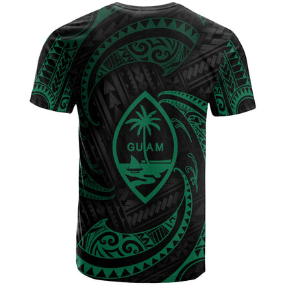 Guam Polynesian All Over T - Shirt - Green Tribal Wave
