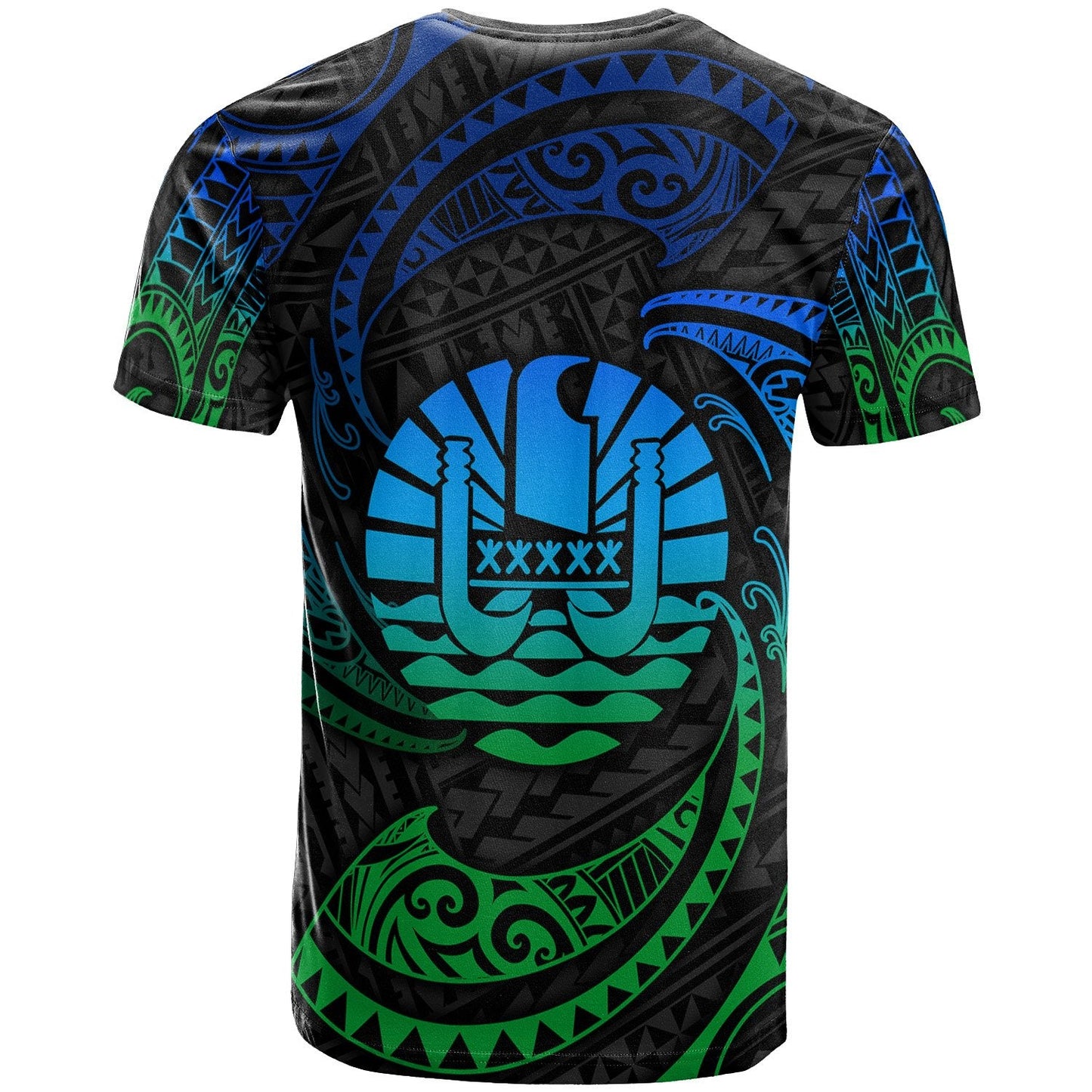 Tahiti Polynesian T - Shirt - Blue Tribal Wave Ver.02