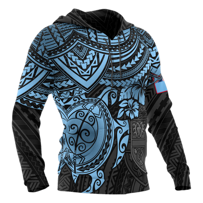 Fiji Polynesian Hoodie Blue Turtle