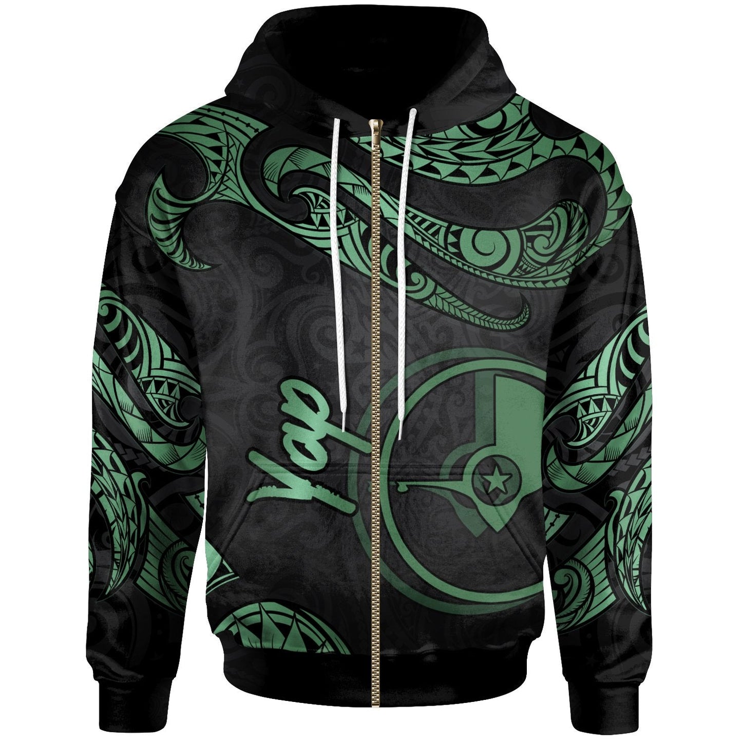Yap Micronesia Zip Hoodie Poly Tattoo Green Version