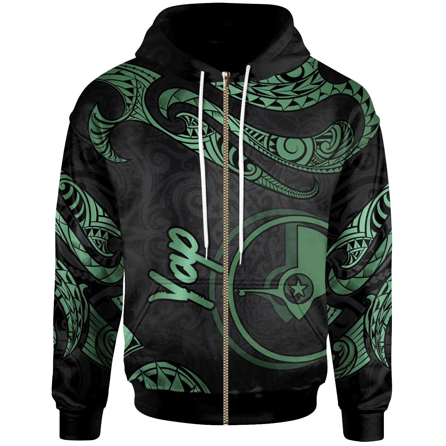 Yap Micronesia Zip Hoodie Poly Tattoo Green Version
