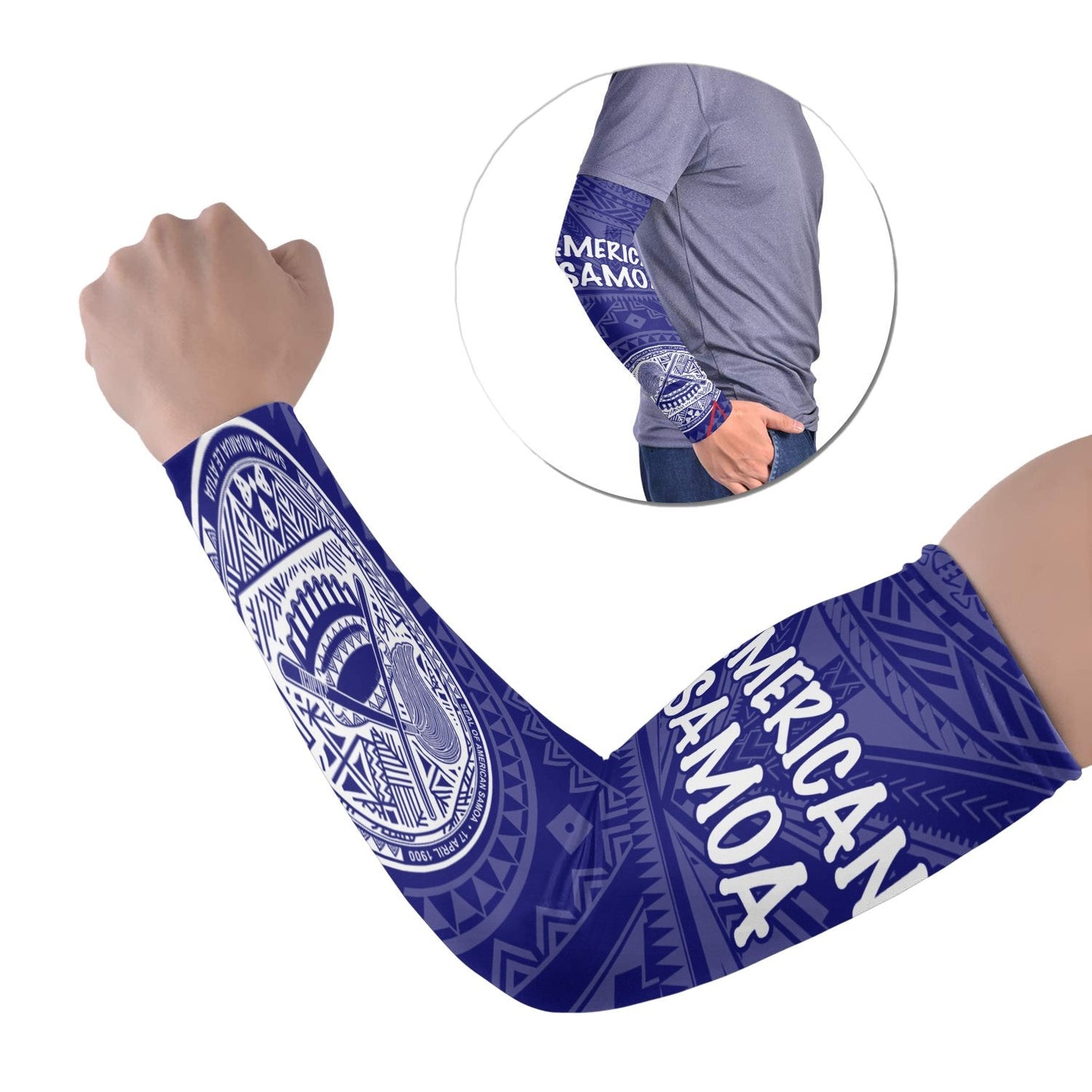 American Samoa Arms Sleeve - Seal In Polynesian Tattoo Style ( Blue)