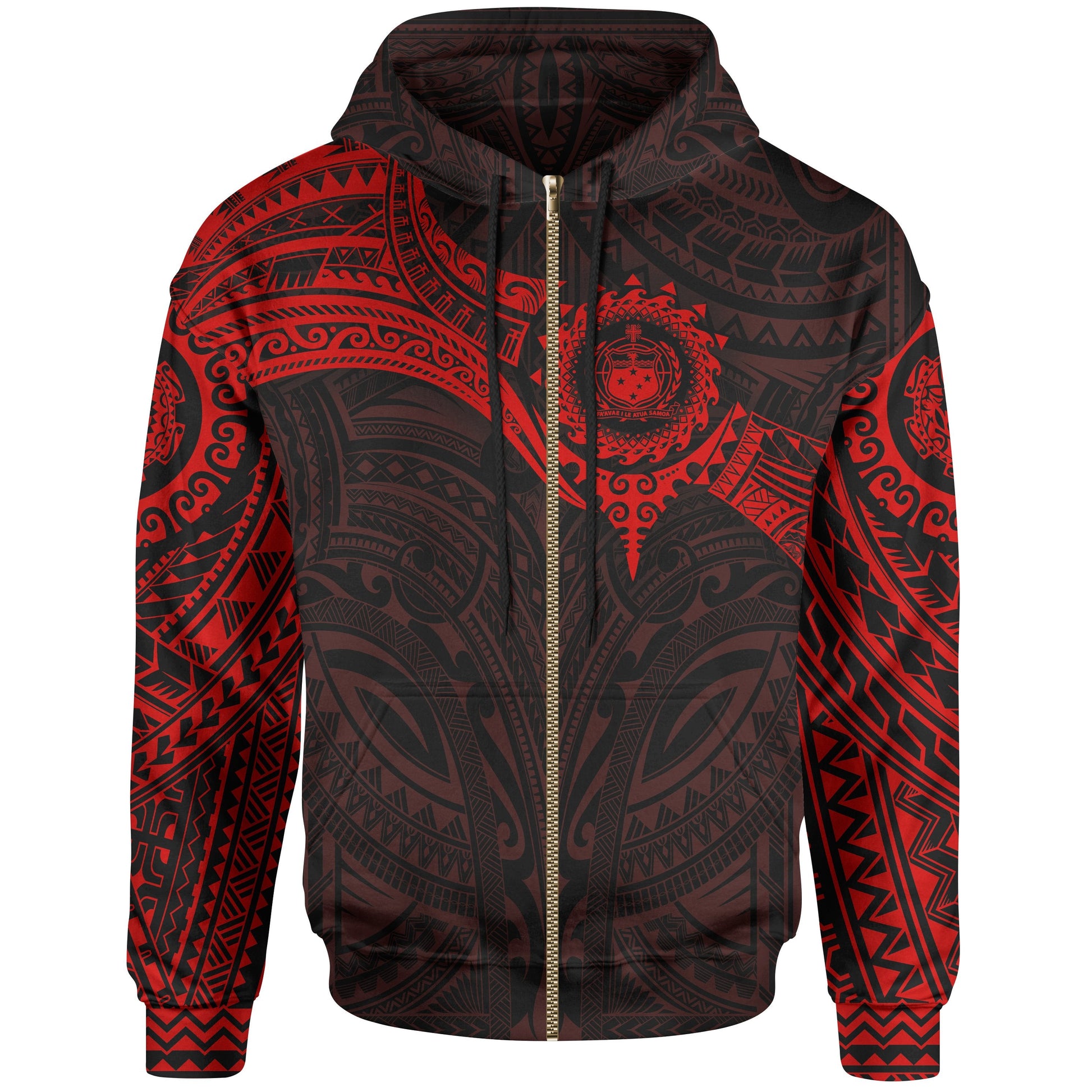 Samoa Polynesian Zip Up Hoodie Red Black Heart Shield