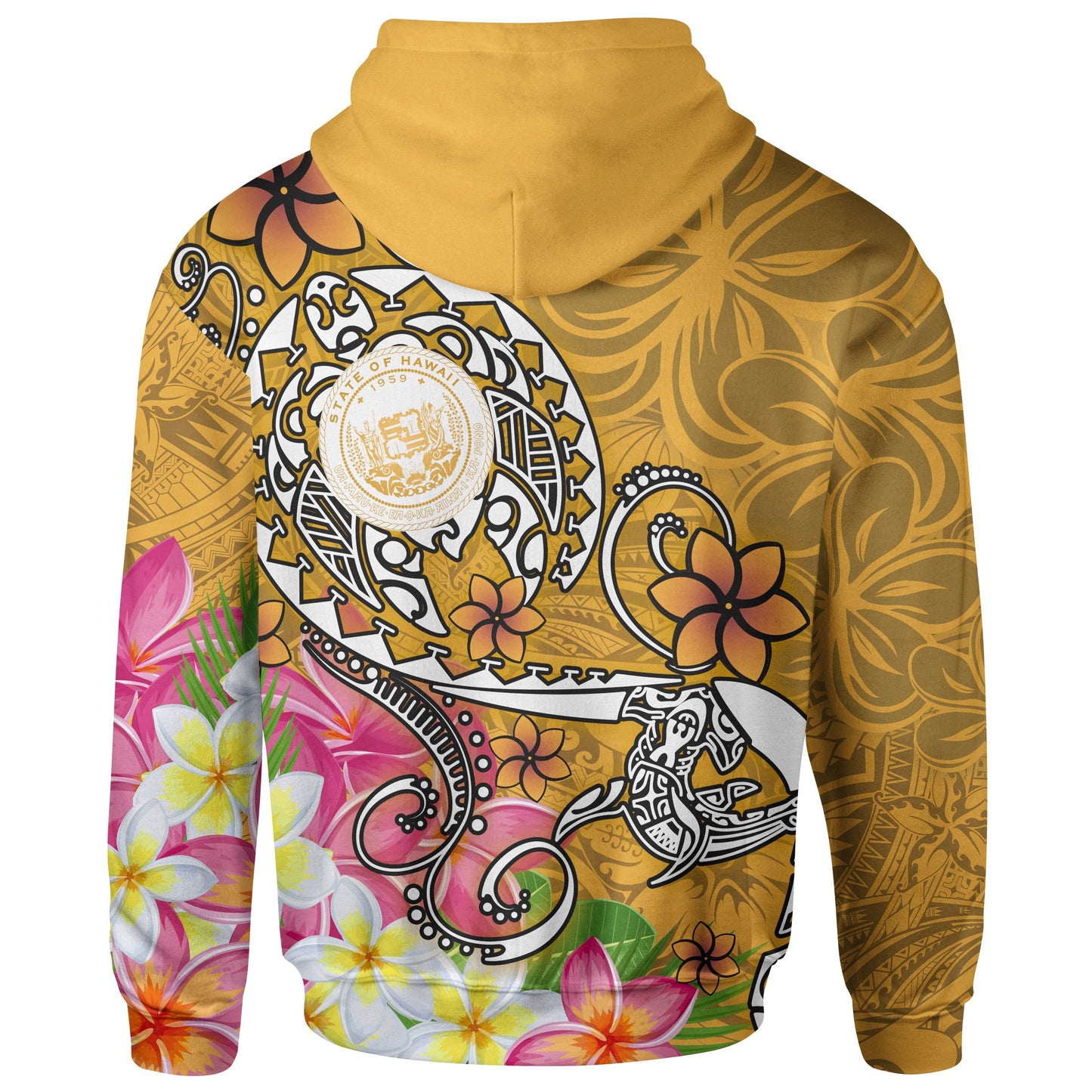 Hawaii Polynesian Hoodie Hawaii Seal With Turtle Plumeria (Gold)