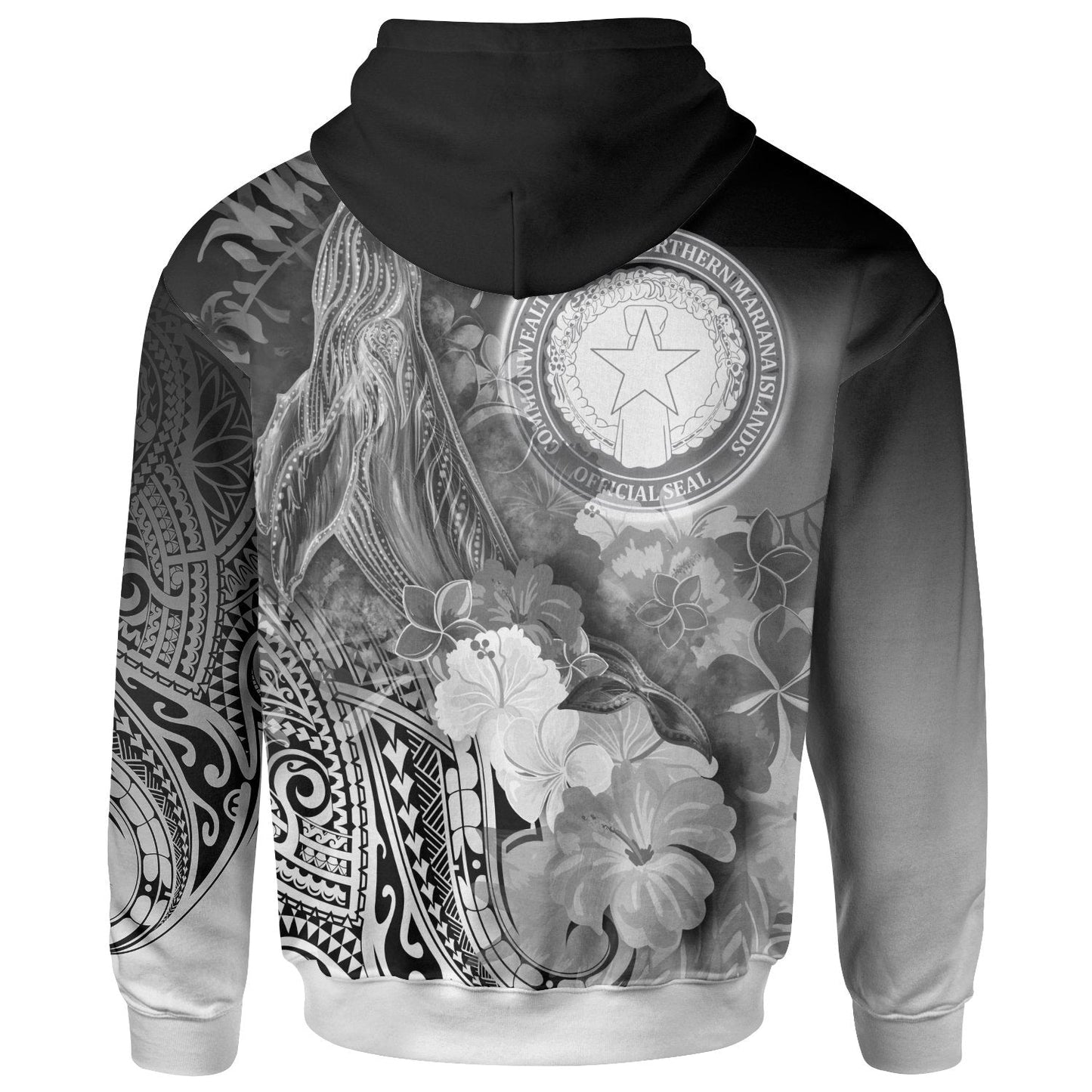 CNMI Hoodie Humpback Whale with Tropical Flowers White