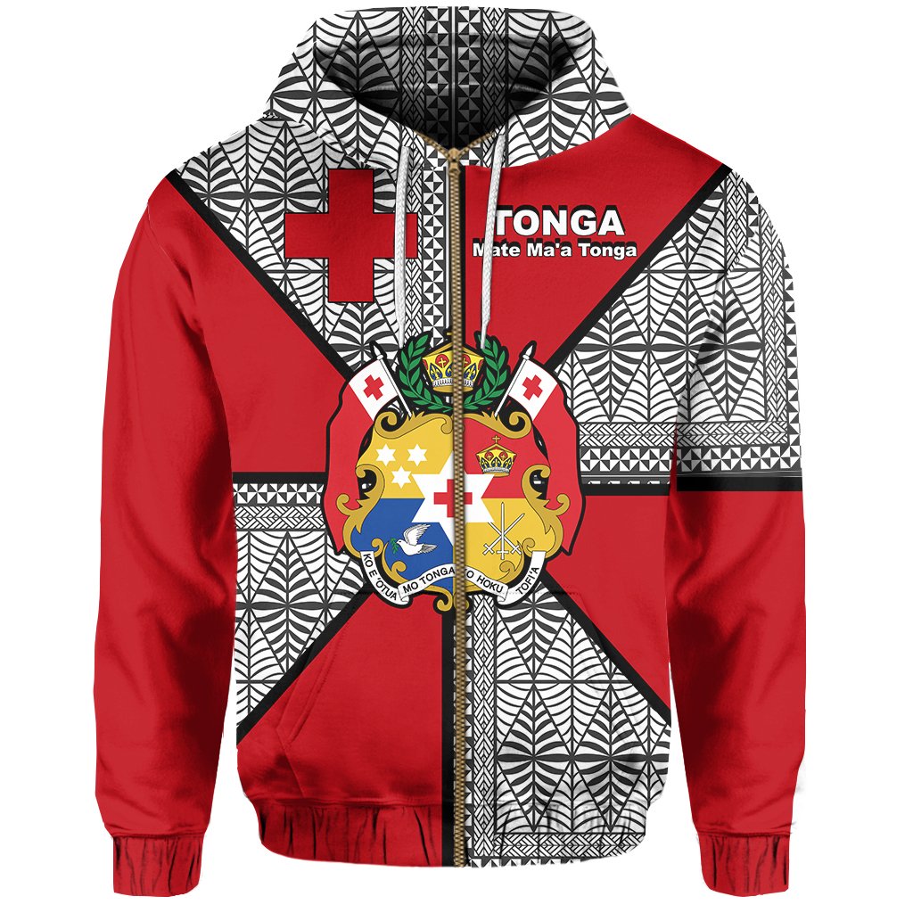 (Sione Tau Moimoi) Mate Ma'a Tonga Zip Hoodie Tongan Patterns