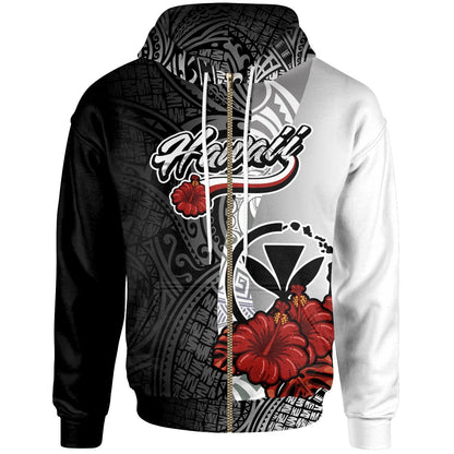 Hawaii Polynesian Zip-Up Hoodie Coat Of Arm With Hibiscus White