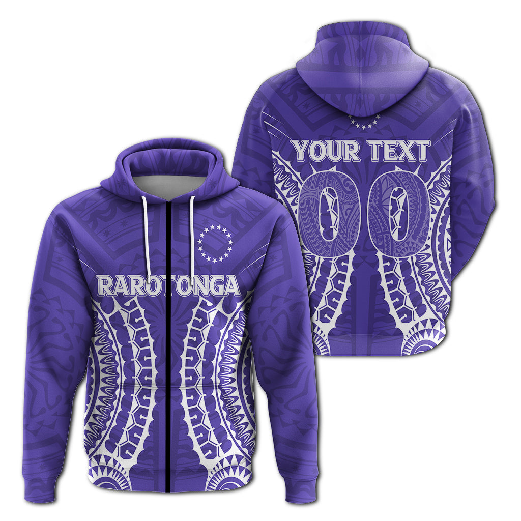 ( Personalised) Cook Islands Rarotonga Zip Hoodie Purple Tribal Pattern