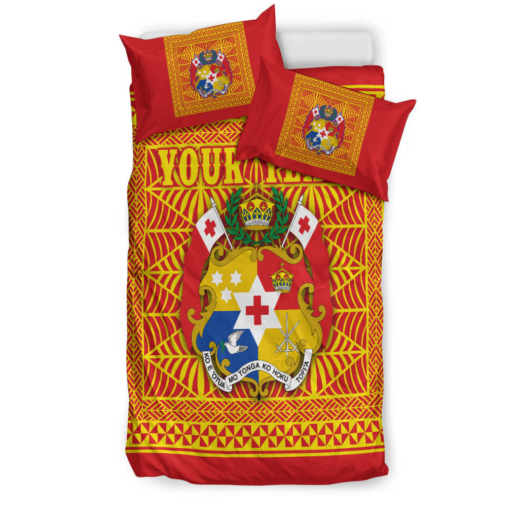 (Custom Personalised) Tonga Pattern Bedding Set Coat of Arms Red and Yellow