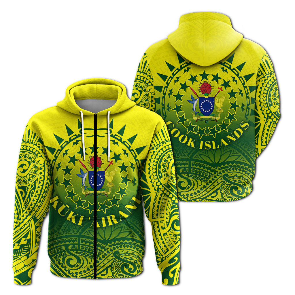 Cook Islands Zip Hoodie Polynesian Tattoo Sunshine