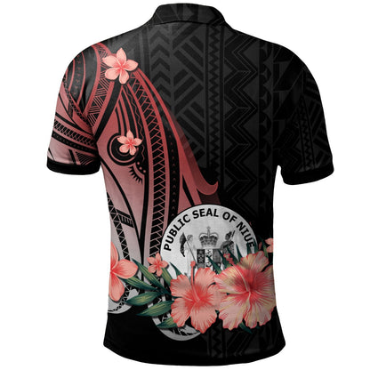 Niue Polo Shirt - Red Polynesian Hibiscus Pattern Style